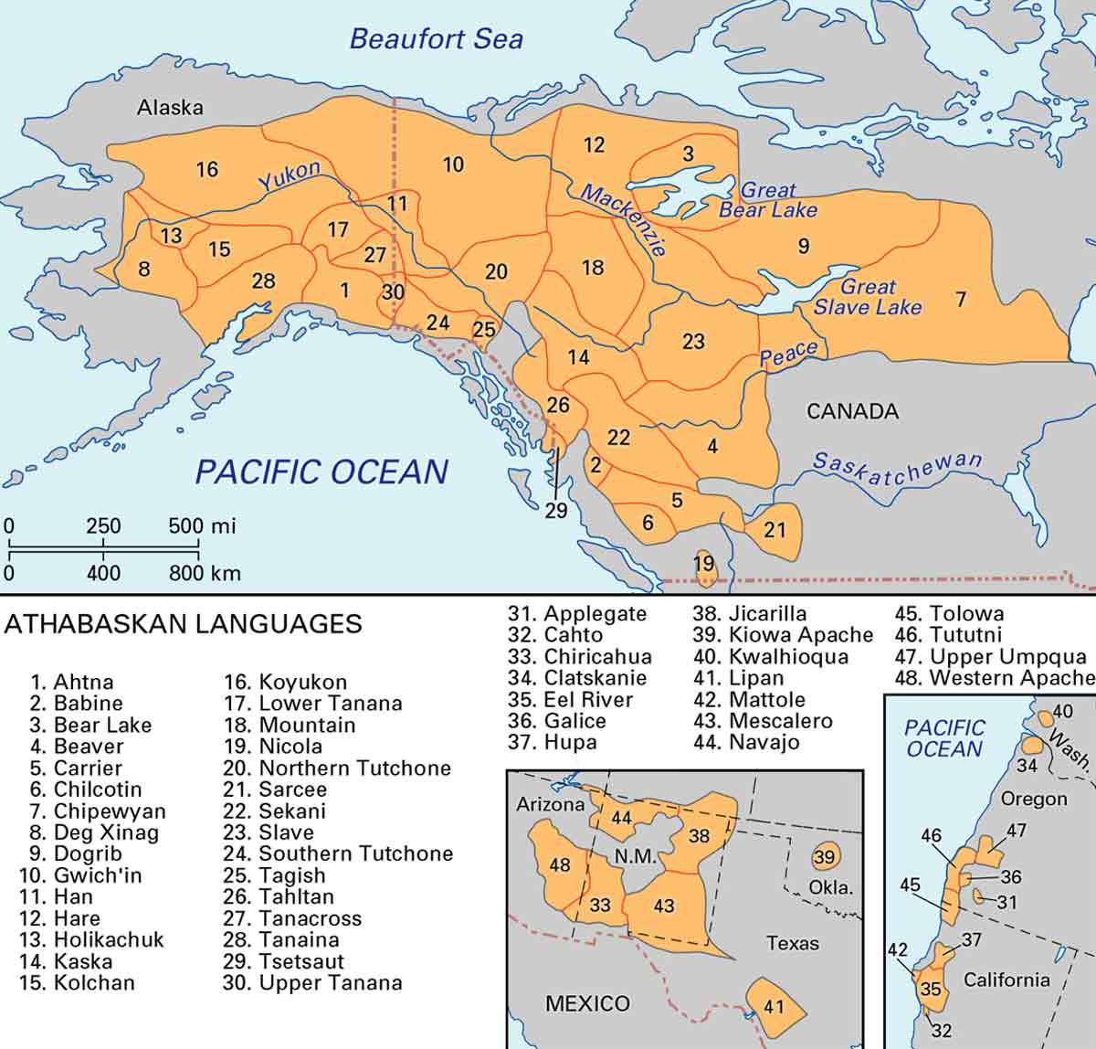 distribution languages athabaskan map