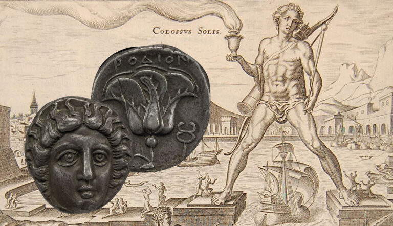 galle colossus rhodes sun apollo rose rhodes coin