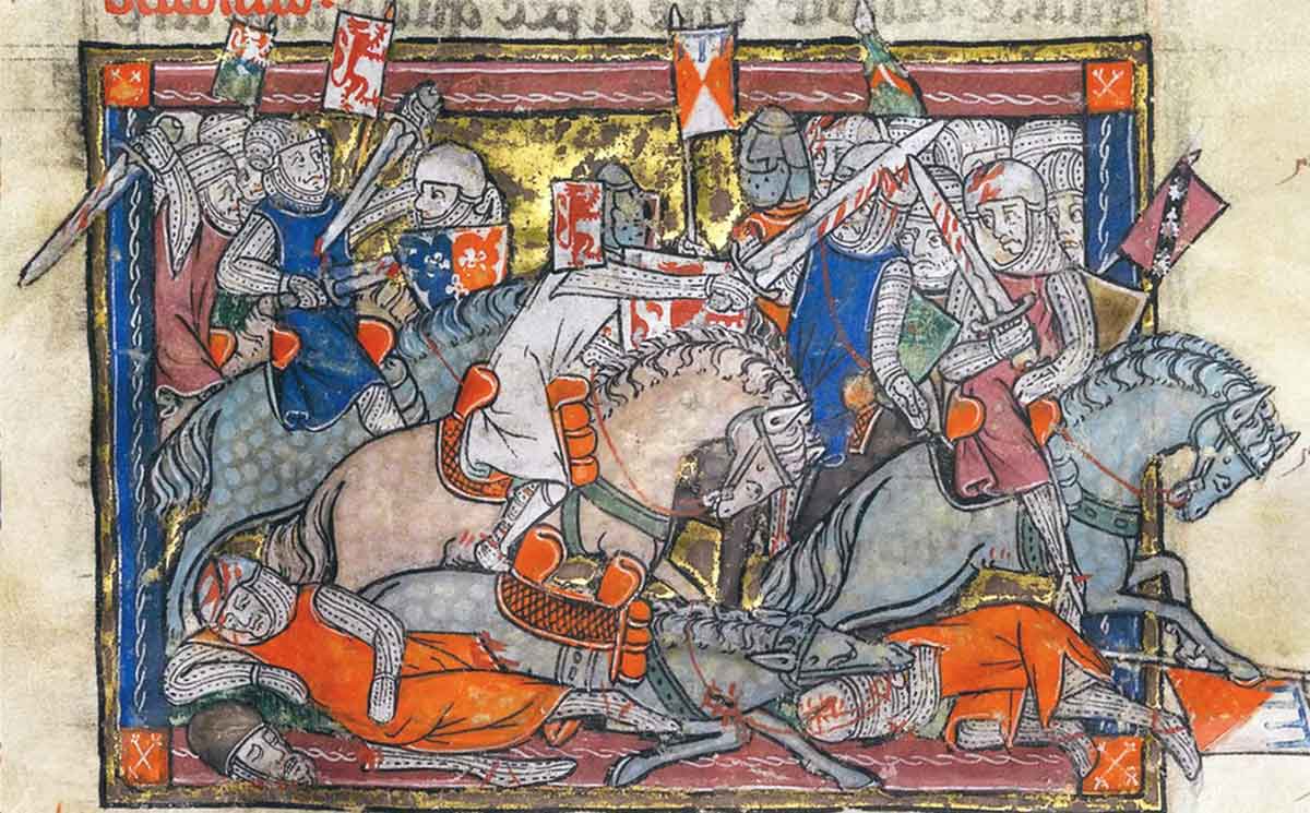 illustration real king arthur fighting saxons rochefoucauld grail manuscript