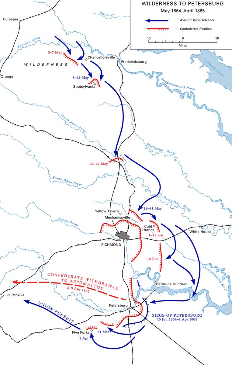overland campaign map 1864 65
